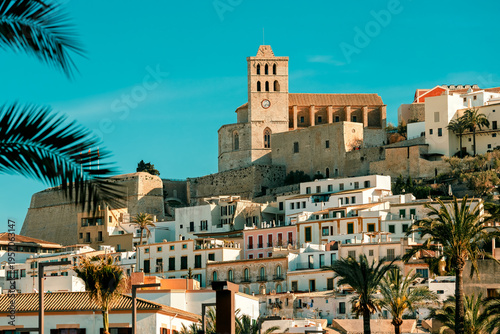 Historic Dalt Vila and Ibiza Cathedral under a clear blue sky, Ibiza, Balearic Islands, Spain.