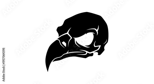 Black silhouette of a bird skull on a white background.