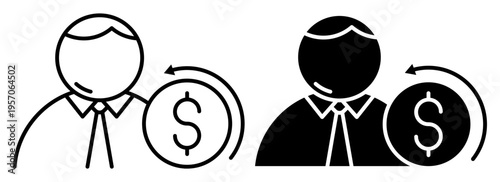 Linear icon. Receiving monetary compensation for office workers. Simple black and white vector symbol isolated on white background