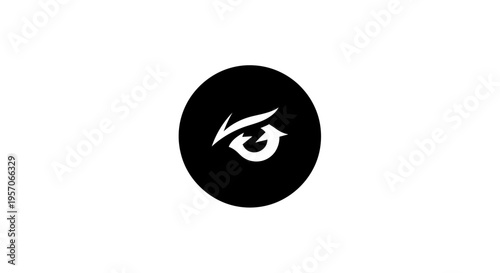 A stylized white logo with an eye and eyebrow on a black circle against a clean white