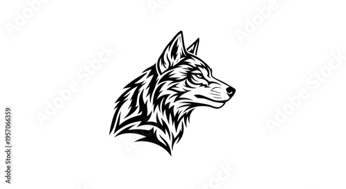 Detailed illustration of a wolf's head in profile with a white background.