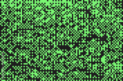 Pixel art green pattern. Pixelated computer block texture. Digital game style bitmap background. Abstract mosaic squares. Dither retro banner. Vector Distorted glitch effect TV screen without signal.