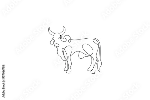 Cow icon continuous one line drawing on white background
