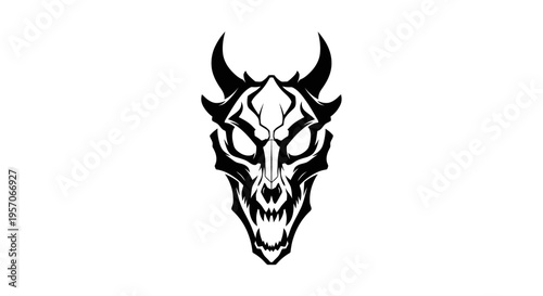 Black and white illustration of a stylized bull skull with horns on a white background.