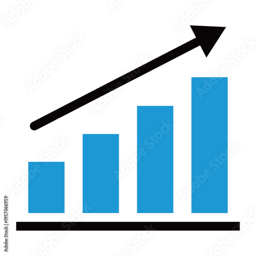 実績を土台に爆発的な成長を遂げる上昇矢印のアイコン（2色・青・飛躍・ブレイクスルー・パラダイムシフト）