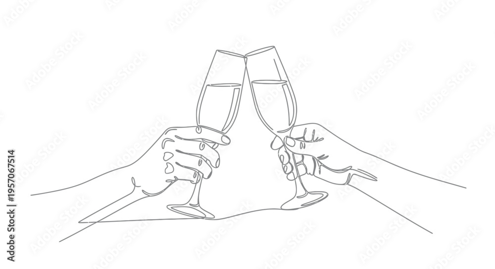 Obraz premium Minimalist One Line Illustration of a Toast with Champagne Flutes