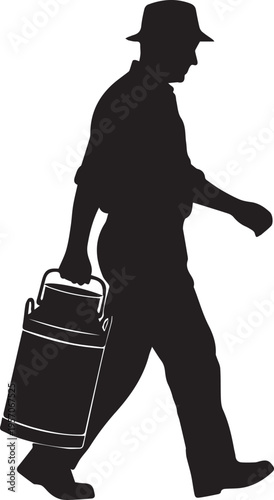 Farmer carrying milk can vector silhouette illustration walking with dairy container worker