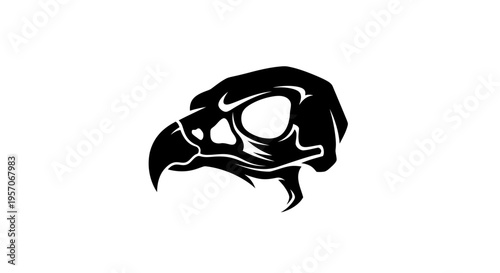 Black silhouette of a bird skull with white outline on a white background