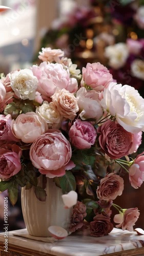 Elegant Bouquet of Pink Peonies in a Clear Glass Vase