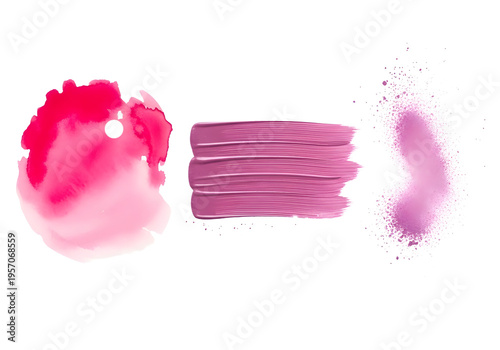 Makeup Texture Swatches Liquid Cream and Powder in Pink and Purple Shades