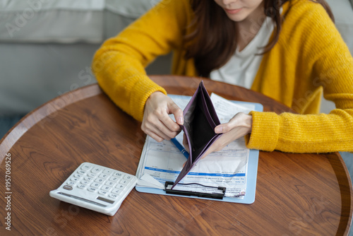 Принти на полотні Debt financial concept,stressed problem people asian woman, female hand open emp