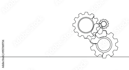 Continuous Line Art of Interlocking Cogs and Gears for Teamwork Concept