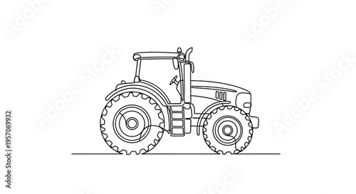 Modern farm tractor machine in continuous one line drawing for agriculture concept