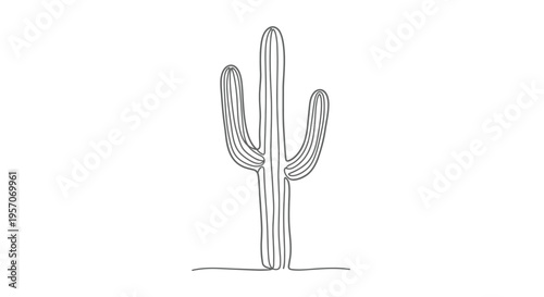 Saguaro cactus plant in continuous one line drawing for desert nature concept