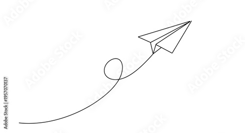 Paper Airplane Flying with Loop Trail in Minimalist Continuous Line Art Style