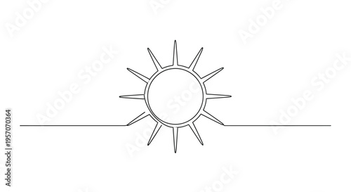 Simple continuous line drawing of the sun with rays for summer and energy concepts