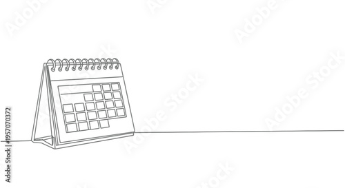 Single continuous line drawing of a desktop spiral calendar for schedule planning