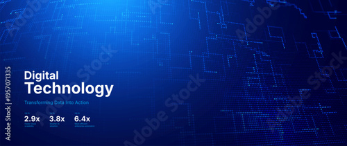 Technology Big Data Flow Background with AI Particles and Digital Stream Lines. Futuristic Data Science Concept. Tech Business Presentation or Annual Report Template. Vector Illustration.