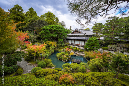 Traditional Japanese Landscape of Yoshikien Garden in Nara During Early Autumn