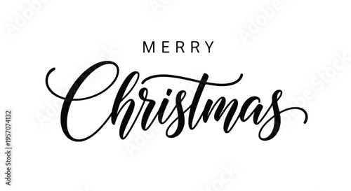 Black Merry Christmas greeting in cursive script on a white background with elegant typography.