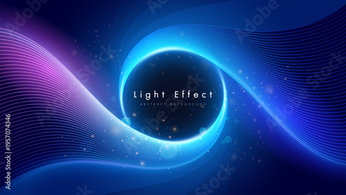 Abstract blue light effect background with glowing swirl, portal frame, and wavy lines.