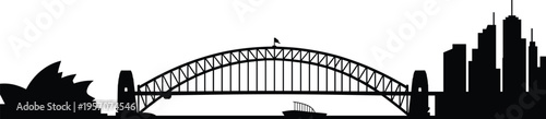   
Sydney city skyline silhouette with Opera House Harbour Bridge skyscrapers boat illustration Australian architecture landmark design concept flat vector