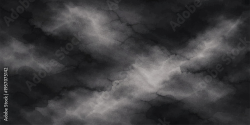 Dramatic black and white storm clouds swirl through a dark nature backdrop creating an abstract texture of smoke and mist across the moody rainy sky