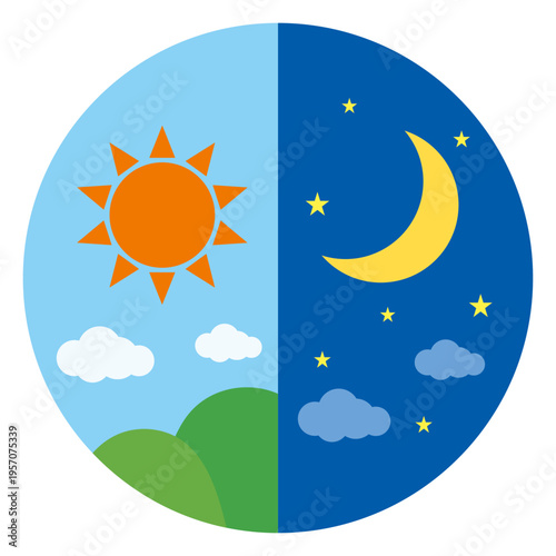 朝昼夜イメージのイラスト、時間の流れ