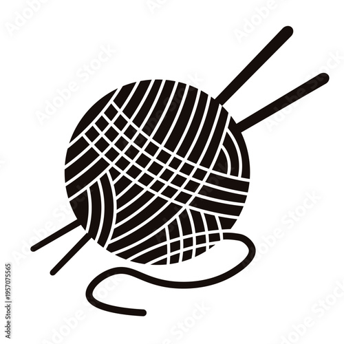 Abstract Ball of thread with knitting needle isolated transparent background. Knitting Tangle template design Perfect for craft handmade needlewoman logo label icon. Vector EPS 10