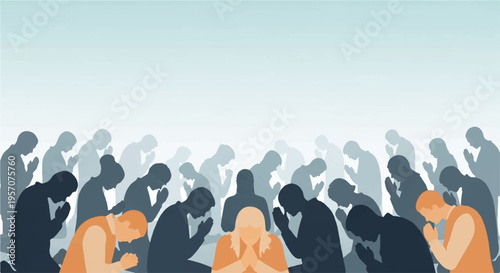 People in contemplation and prayer with diverse emotions in a crowd