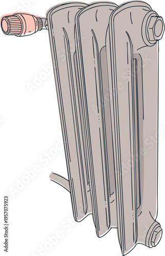 Heating radiators with a control valve for temperature adjustment. Metal radiators. Vector illustration.
