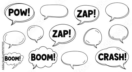 Comic Book Speech Bubbles with Sound Effects - POW, ZAP, BOOM, CRASH