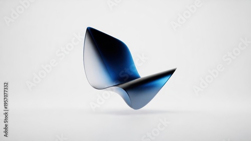 Abstract 3D Sculpture of Fluid Shape with Smooth Curves and Blue Gradients Set Against White Background for Modern Design Applications