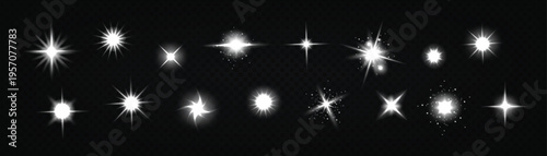 Collection of white sparkles on black background