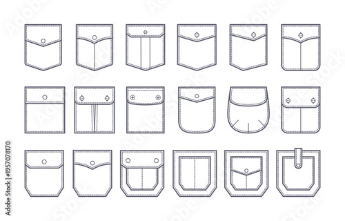Variety of pocket designs and styles illustrated