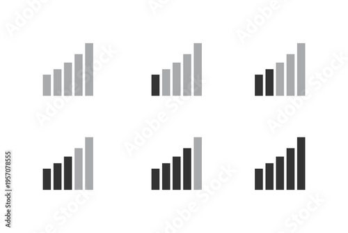 Collection of six bar graphs with varying heights and colors
