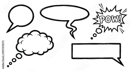 Hand-drawn Comic Speech Bubbles and Sound Effect