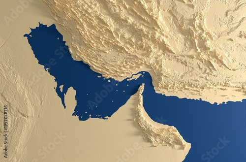 Foto relief Map of the Strait of Hormuz - 3D rendering
