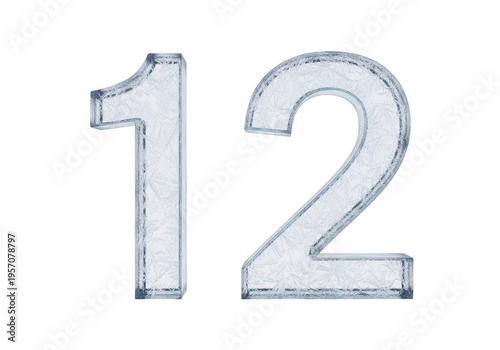 Icy glass number twelve a crystalline design element on transparent background