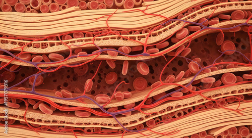 Microscopic image of muscle tissue showing detailed structure and function for educational use