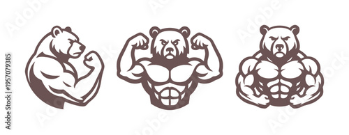vector set stylized logo of muscle bear