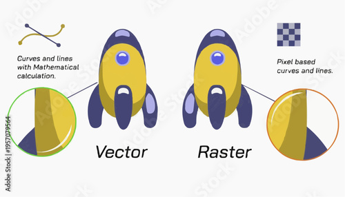 Vector versus Raster: A visual guide comparing vector and raster graphics, showcasing the fundamental differences in image representation and use.