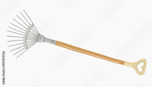 Gardening Rake: An illustration of a meticulously crafted gardening rake, with its tines ready to gather leaves and debris, symbolizing the essential tool for yard work and maintenance.