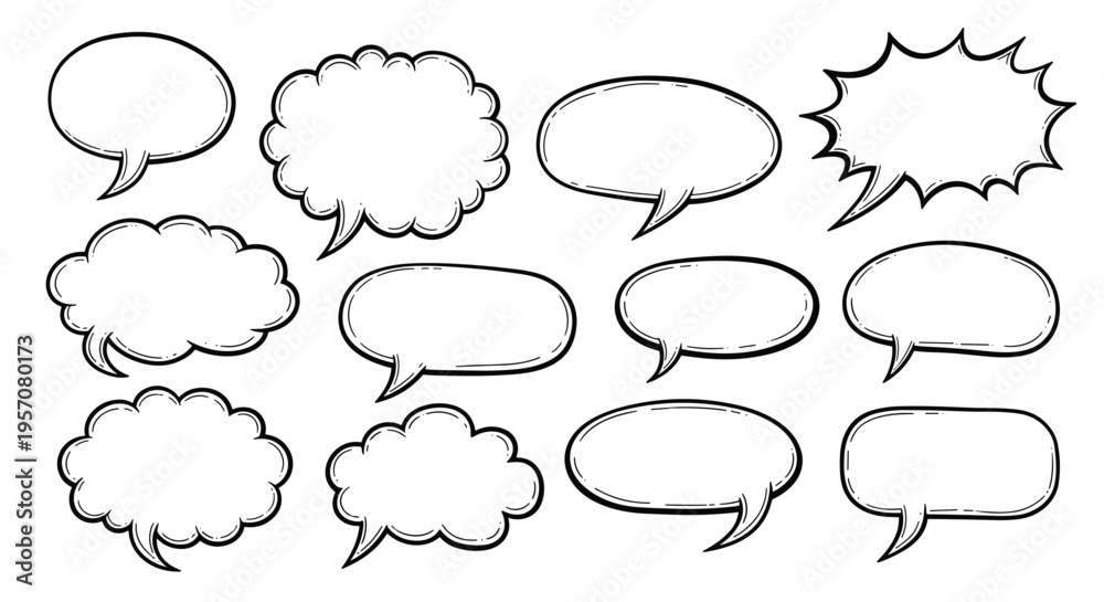 Fototapeta premium Hand-Drawn Speech Bubbles Collection - Communication, Ideas, and Dialogue Icons