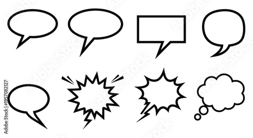 Collection of speech bubbles and thought bubbles in outline style