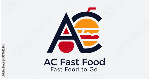 AC Fast Food Logo Design with Burger and Drink Icon





