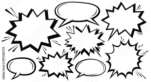 Collection of Comic Speech Bubbles, Talking Bubbles, Explosion Shapes