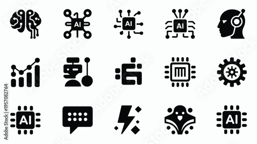 Collection of ai and technology icons for business and innovation