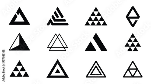 Minimalist triangle shapes and geometric forms in black on white background for design
