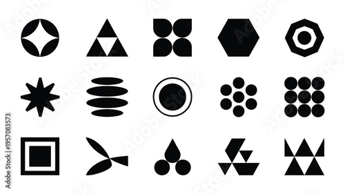Collection of modern geometric shapes and abstract logos for branding and design
